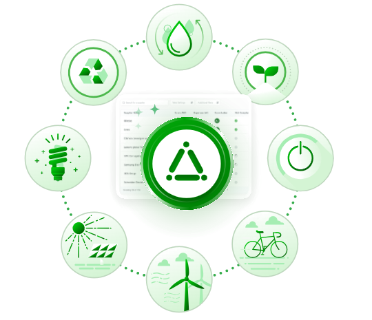 EcoHub dashboard ringed by sustainability icons